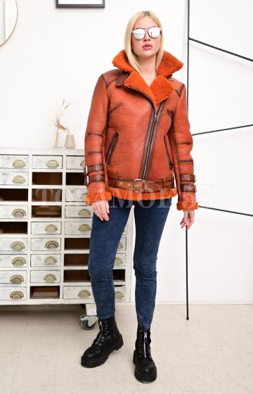 Дубленка - куртка женская оранжевая
