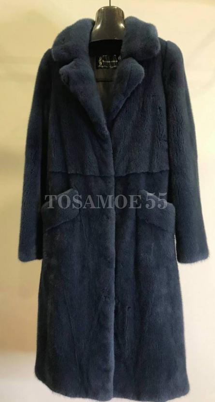 Шуба из норки темно-синего цвета фото №4