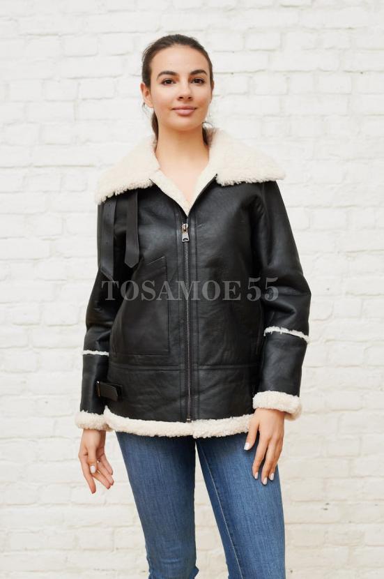 Дубленка авиатор чёрного цвета фото №1