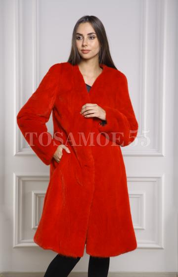 Красная шуба-пальто из норки размеры 40-50