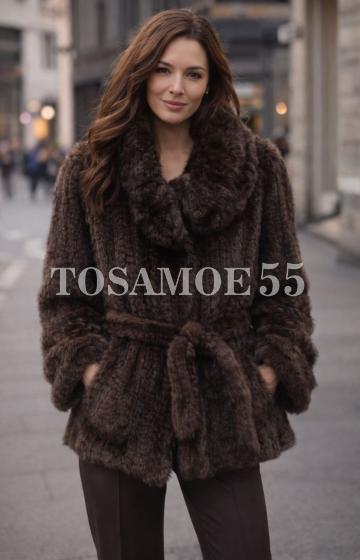 Жакет из вязаной норки с отложным воротником