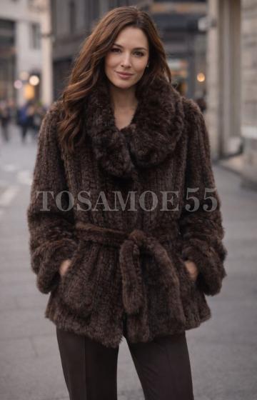 Жакет из вязаной норки с отложным воротником