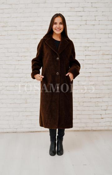 Удлиненная шуба-пальто из шерсти коричневого цвета