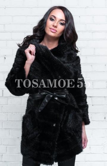 Пальто из норки черного цвета с отложным воротником