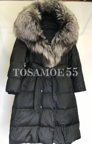 Черный длинный пуховик с чернобуркой